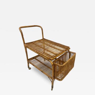 Franco Albini Italian Mid Century Modern Bamboo and Rattan Bar Serving Cart by Franco Albini