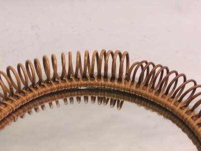 Franco Albini Italian Mid Century Modern Round Mirror in Rattan Attributed to Franco Albini