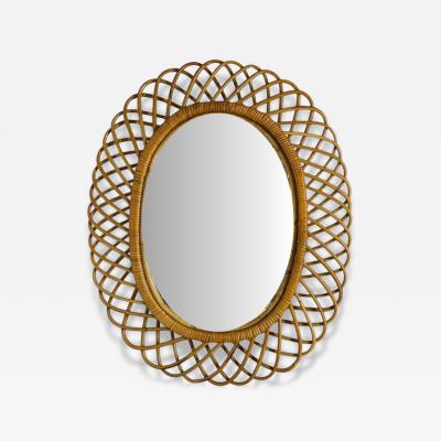 Franco Albini Italian Modern Rattan Bamboo Wall Mirror Italy 1960s