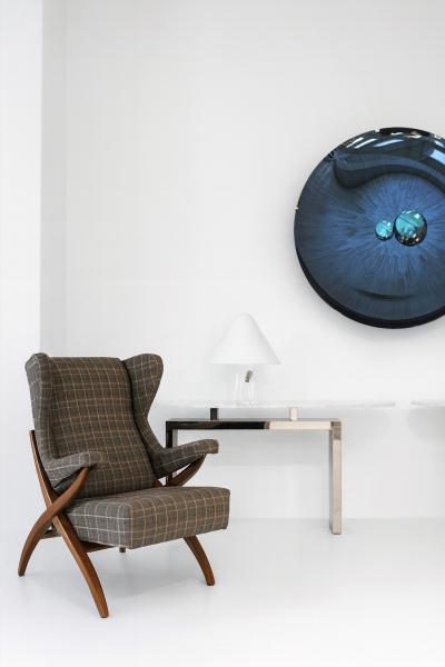 Franco Albini Mid Century Franco Albini Fiorenza Graphite blue Wool Ash Italian 1950 Armchair