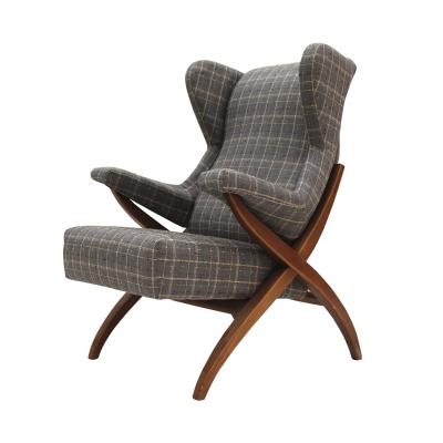Franco Albini Mid Century Franco Albini Fiorenza Graphite blue Wool Ash Italian 1950 Armchair