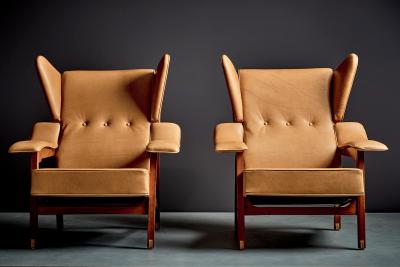 Franco Albini New upholstered Lounge Chairs in Cognac Leather in the manner of Franco Albini