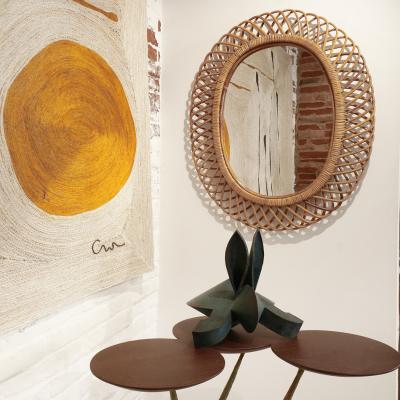 Franco Albini PAIR OF BAMBOO AND RATTAN OVAL MIRRORS 1960 