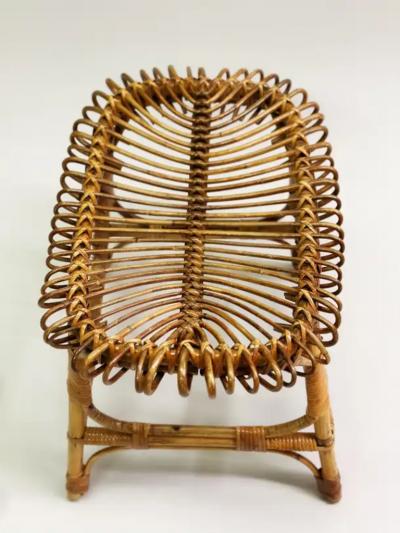 Franco Albini Pair of Italian Mid Century Modern Rattan Stools Benches attr Franco Albini