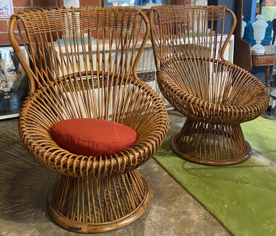 Franco Albini Pair of Two Mid Century Italian Margherita Rattan Armchairs By Franco Albini