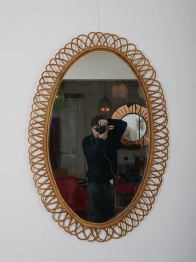 Franco Albini Two large rattan bamboo wall mirror