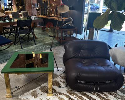 Franco Bucci Mid Century Italian Green and Brass Coffee Table 1980s by Sergio Bucci