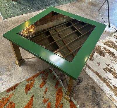 Franco Bucci Mid Century Italian Green and Brass Coffee Table 1980s by Sergio Bucci