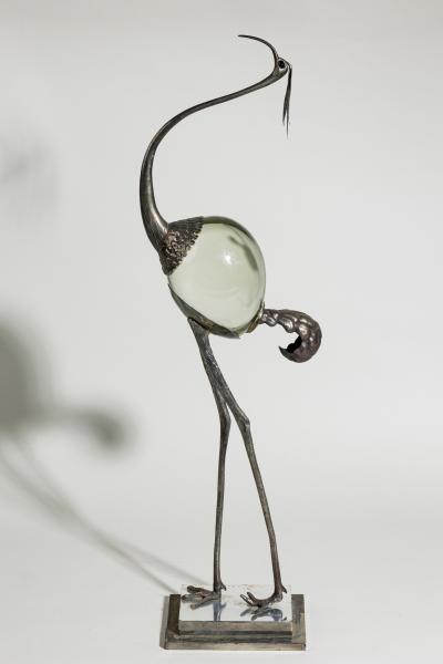Franco Lafini Italian Mid Century SIlver Plate and Crystal Crane