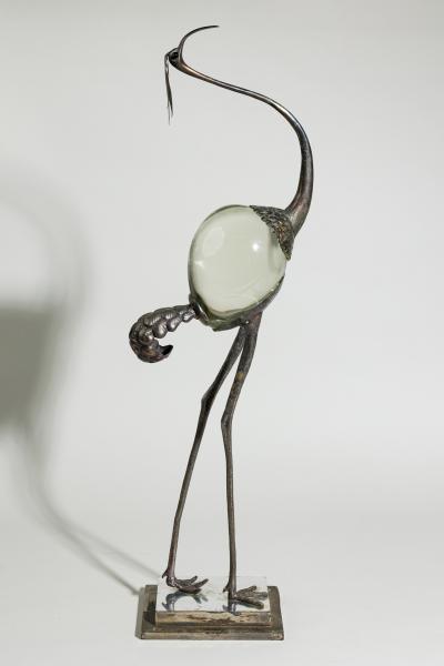 Franco Lafini Italian Mid Century SIlver Plate and Crystal Crane