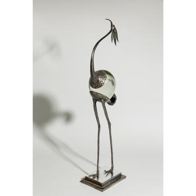 Franco Lafini Italian Mid Century SIlver Plate and Crystal Crane
