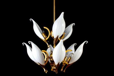 Franco Luce Fantastic Franco Luce for Seguso Murano Glass and Brass Chandelier 1970s