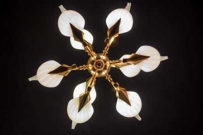 Franco Luce Fantastic Franco Luce for Seguso Murano Glass and Brass Chandelier 1970s