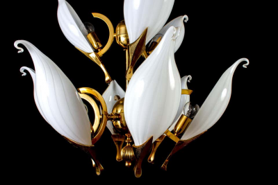 Franco Luce Fantastic Franco Luce for Seguso Murano Glass and Brass Chandelier 1970s