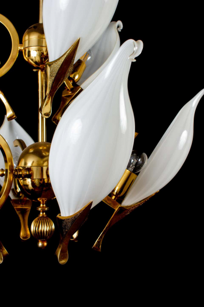 Franco Luce Fantastic Franco Luce for Seguso Murano Glass and Brass Chandelier 1970s