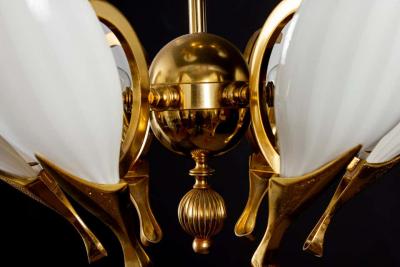 Franco Luce Fantastic Franco Luce for Seguso Murano Glass and Brass Chandelier 1970s
