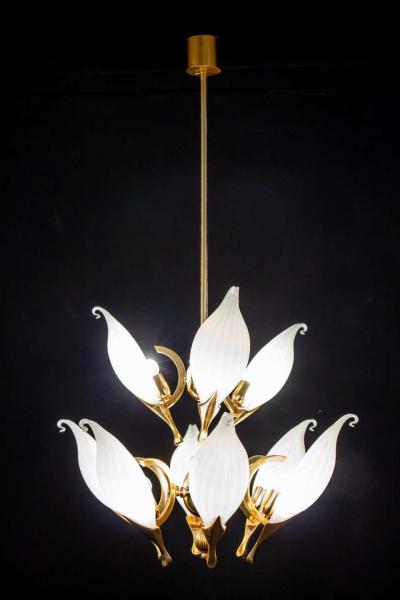 Franco Luce Fantastic Franco Luce for Seguso Murano Glass and Brass Chandelier 1970s