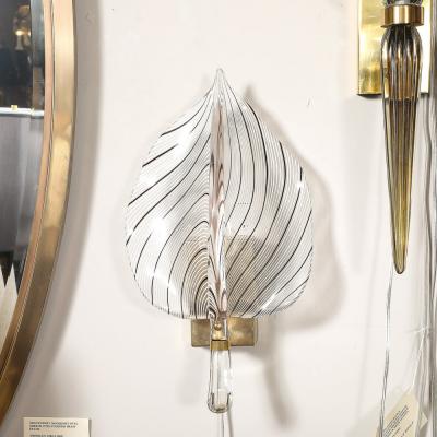 Franco Luce Mid Century Hand Blown Black Linear Murano Glass Leaf Sconces by Franco Luce