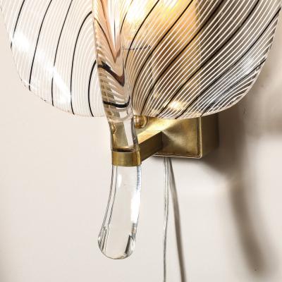 Franco Luce Mid Century Hand Blown Black Linear Murano Glass Leaf Sconces by Franco Luce