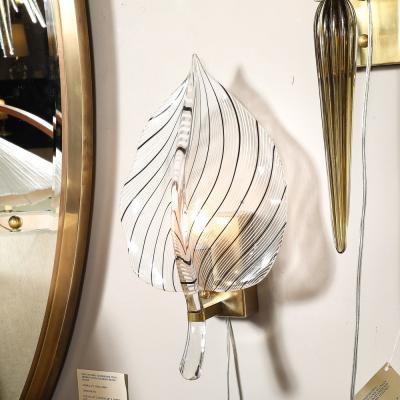 Franco Luce Mid Century Hand Blown Black Linear Murano Glass Leaf Sconces by Franco Luce