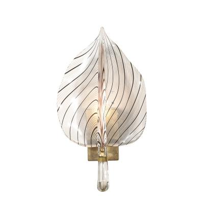 Franco Luce Mid Century Hand Blown Black Linear Murano Glass Leaf Sconces by Franco Luce