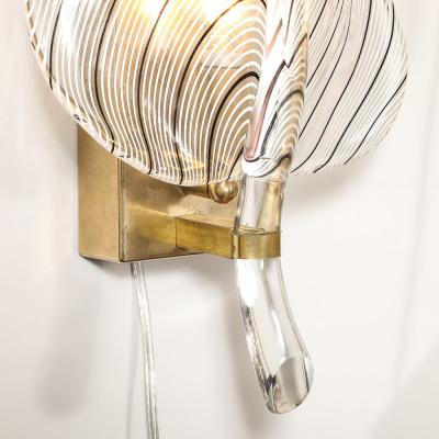 Franco Luce Mid Century Hand Blown Black Linear Murano Glass Leaf Sconces by Franco Luce