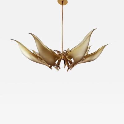 Franco Luce Mid Century Italian Modern Glass Brass Murano Chandelier by Franco Luce