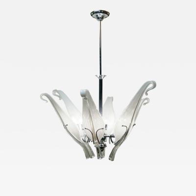 Franco Luce Mid Century Modern Franco Luce Murano Glass Chrome Six Arm Leaf Lily Chandelier