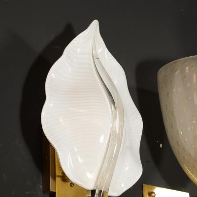 Franco Luce Pair of Mid Century Hand Blown Murano Glass Striated Leaf Sconces by Franco Luce
