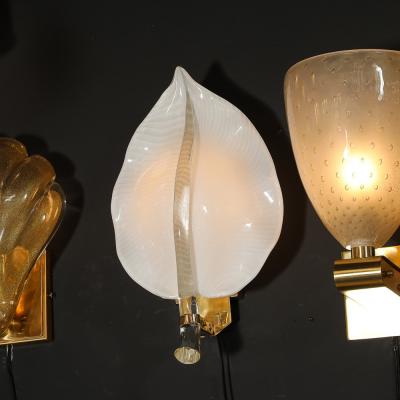 Franco Luce Pair of Mid Century Hand Blown Murano Glass Striated Leaf Sconces by Franco Luce
