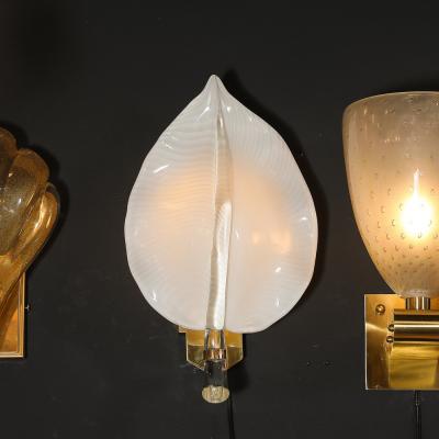 Franco Luce Pair of Mid Century Hand Blown Murano Glass Striated Leaf Sconces by Franco Luce