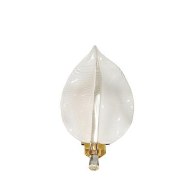 Franco Luce Pair of Mid Century Hand Blown Murano Glass Striated Leaf Sconces by Franco Luce