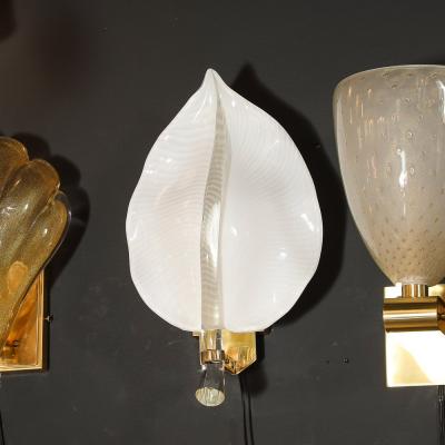 Franco Luce Pair of Mid Century Hand Blown Murano Glass Striated Leaf Sconces by Franco Luce