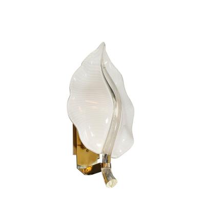 Franco Luce Pair of Mid Century Hand Blown Murano Glass Striated Leaf Sconces by Franco Luce