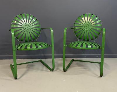 Francois Carr Pair of Fran ois Carre Sunburst Metal Rocking Chairs France 1930s