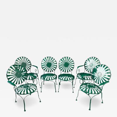 Francois Carr Set of Six 1940s Iron Steel Garden Patio Bistro Cafe Chairs by Francois Carr 