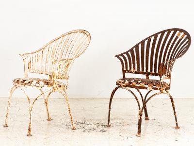 Francois Carre Style Fan back Metal Garden Chairs France Mid 20th C