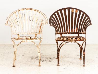 Francois Carre Style Fan back Metal Garden Chairs France Mid 20th C