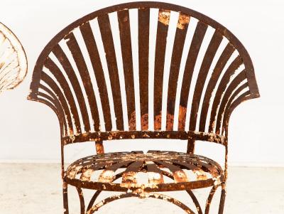 Francois Carre Style Fan back Metal Garden Chairs France Mid 20th C