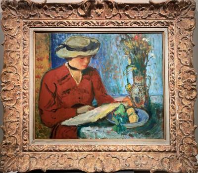 Francois Gall Young Woman Reading at Table with Still Life