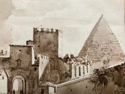 Francois Marius Granet View of Pyramid Cestius Rome 