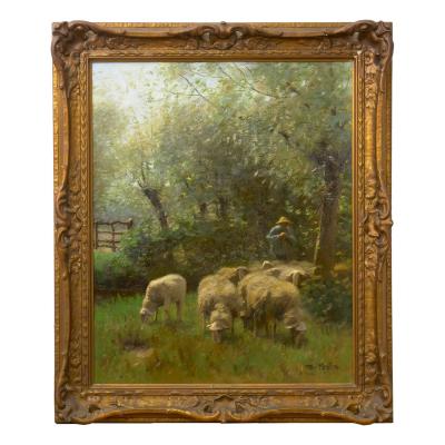 Francois Pieter Ter Meulen Shepherd w Sheep Barbizon Painting by Francois Ter Meulen Dutch 1843 1927 