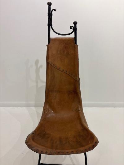 Francois Thevenin Pair of Wrought Iron and Leather Attributed to Sido and Fran ois Th venin