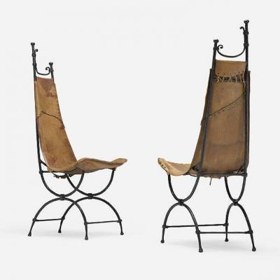 Francois Thevenin Pair of Wrought Iron and Leather Attributed to Sido and Fran ois Th venin
