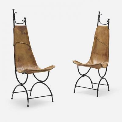Francois Thevenin Pair of Wrought Iron and Leather Attributed to Sido and Fran ois Th venin