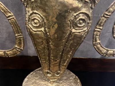 Francois Xavier Lalanne FORGED BRASS RAM HEAD CANDLE HOLDER IN THE MANNER OF FRANCOIS XAVIER LALANNE
