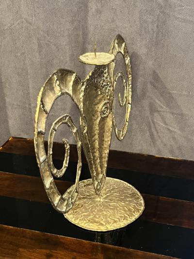 Francois Xavier Lalanne FORGED BRASS RAM HEAD CANDLE HOLDER IN THE MANNER OF FRANCOIS XAVIER LALANNE