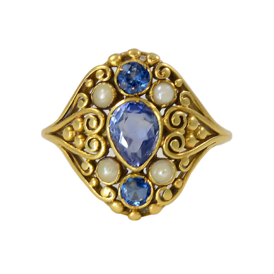 Frank Gardner Hale Frank G Hale 18kt Gold Ring with Montana Sapphires and Pearls