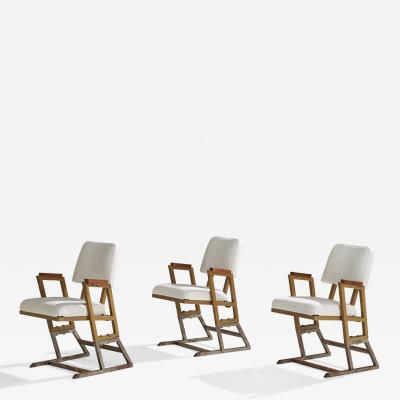 Frank Lloyd Wright Armchairs with Metal Wood and Fabric USA 1955