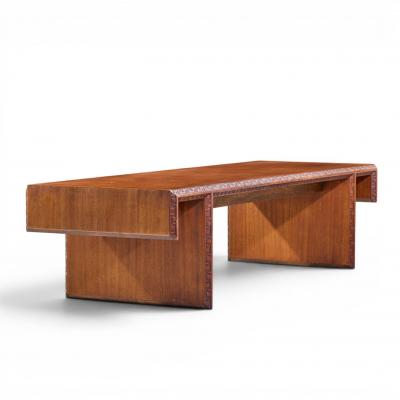 Frank Lloyd Wright Frank Lloyd Wright Taliesin Mid Century Carved Mahogany Bench Coffee Table